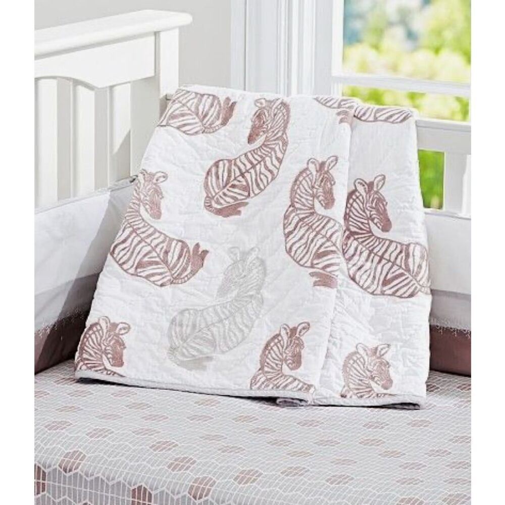 NWT Pottery Barn Kids Zebra Safari Quilt and Crib Skirt